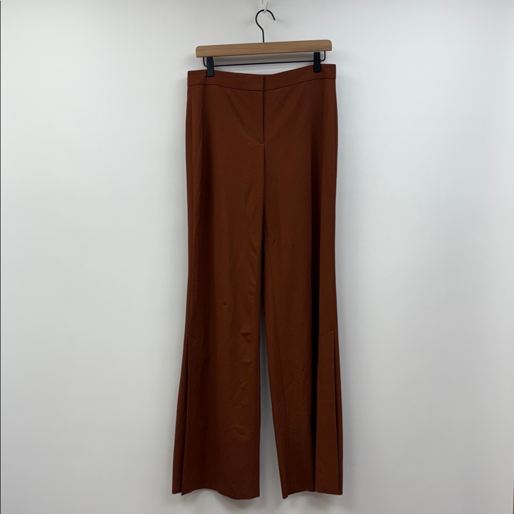 Theory High Slit Trouser Stretch Wool High Rise Flared Wide Leg Pant Brandy 6 - Picture 3 of 11